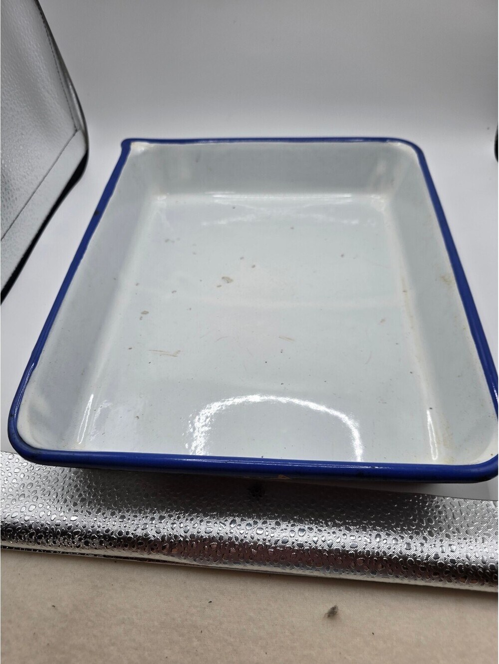 Vintage CESCO Enamel Photographic Developing Tray Blue Rim 1930s 1940s Darkroom